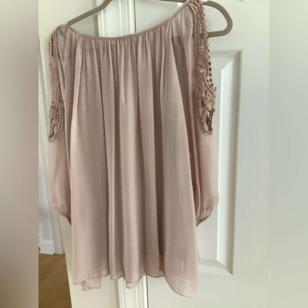 Elegant Blush Pink Top with Lace bare shoulder sleeves